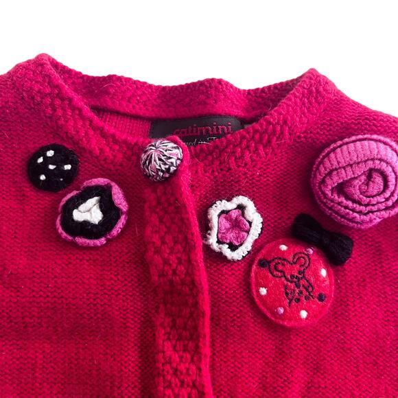 Catimini girls red cardigan sweater with appliques size 2 - Picture 3 of 7